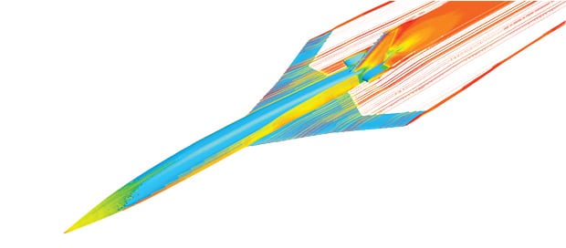 Computer rendering of a flying supersonic jet